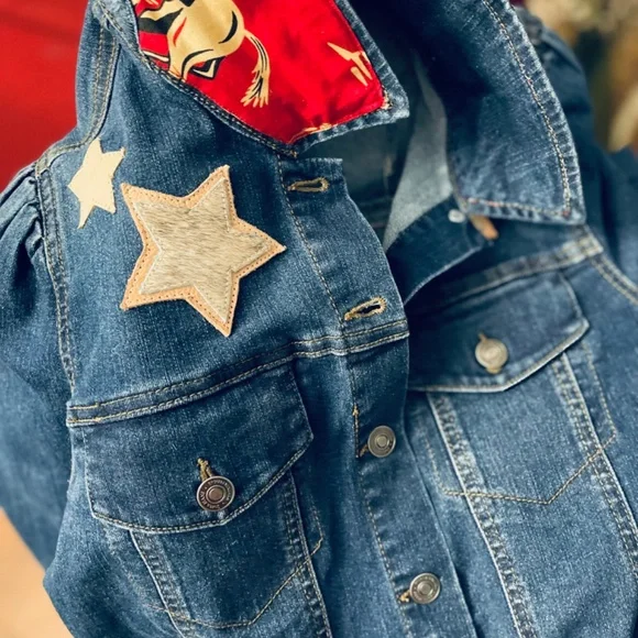Women's Denim Jacket with Red Rodeo Accents - Picture 6 of 9